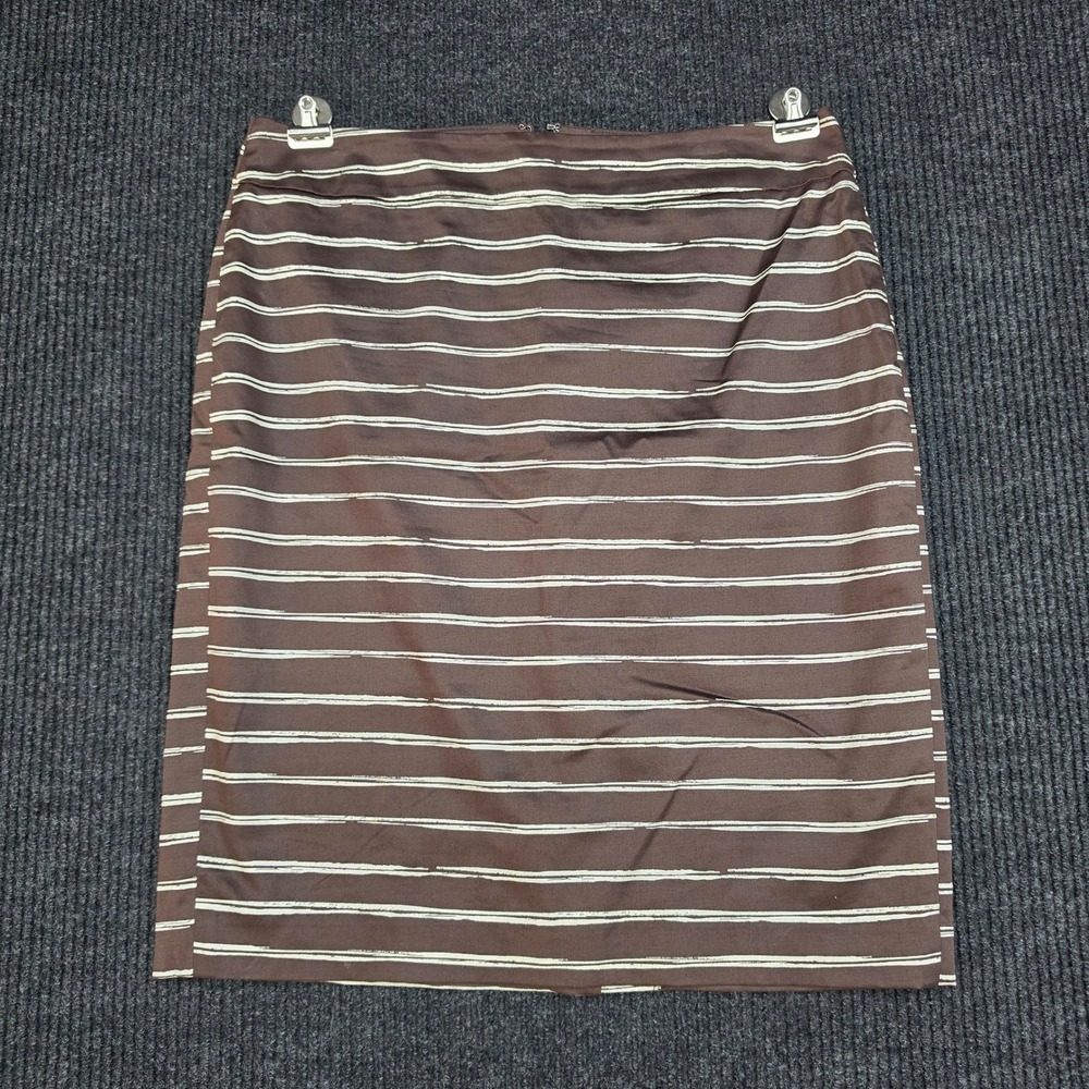 Ann Taylor Brown White Striped Pencil Skirt Size 10 Cotton Blend Knee Length
